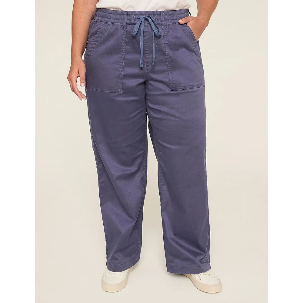 Lane Bryant Pull-On Super-Soft Straight Leg Chino Pants Women 20 Sateen Blue NEW